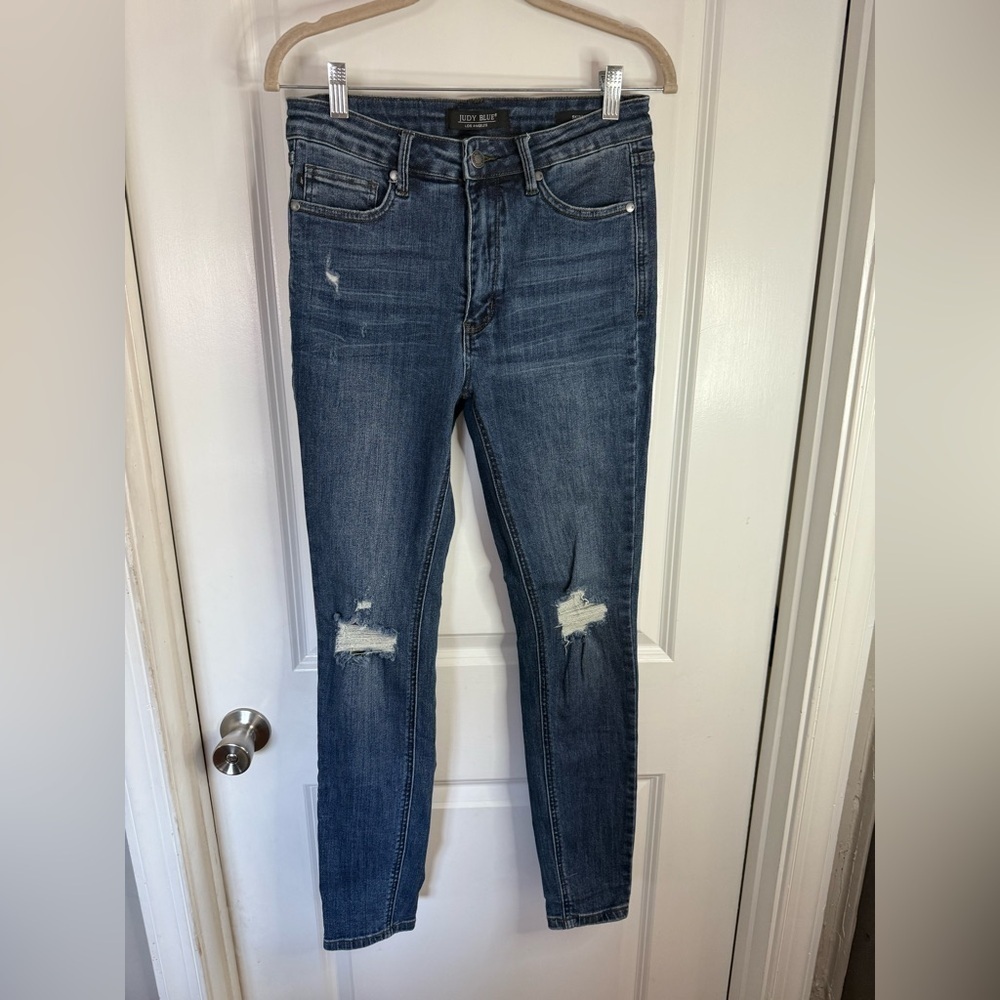 Judy Blue Women’s Loveland Midrise Tummy Control Distressed Skinny Jeans